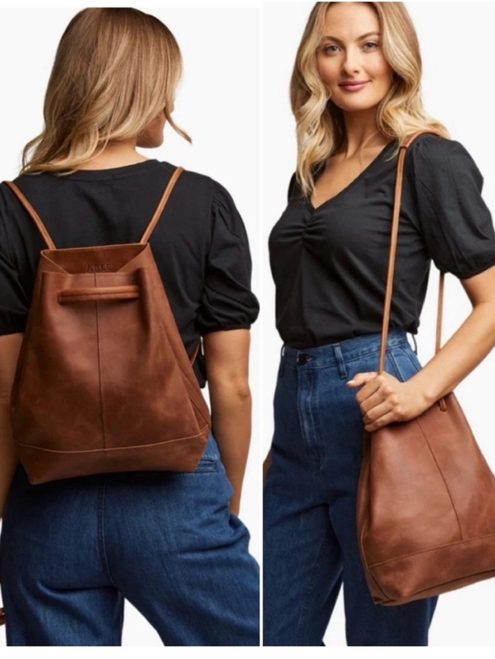 ABLE April Leather convertible backpack bag - Picture 2 of 13